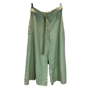 Matthew Bruch Linen-Blend cropped Wide-Leg Pants Green size‎ 2 SM Beach preppy